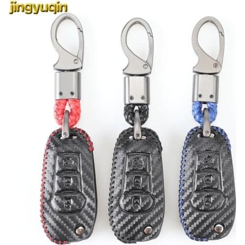 Jingyuqin 3 Button Leather Carbon Remote Key Case Cover For Ford F-150 F-250 F-350 Explorer Ranger KA Fiesta Mondeo
