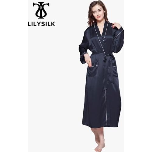 LilySilk 100 Silk Robe Sleepwear Kimono Women 22 momme Contra Trim Chinese Full Length Womens Clothing Free Shipping