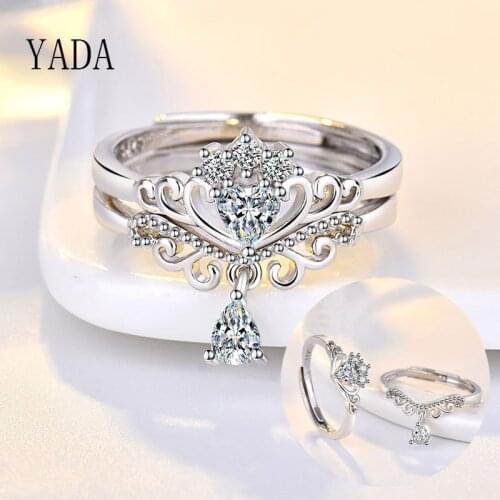 YADA Engagement Wedding Crown Rings for women Hollow Zircon Ring Silver color Jewelry Crown Shape Ring Party Wholesale RG200005