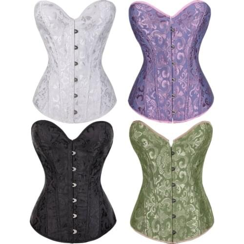 Womens Gothic Jacquard Overbust Corset Waist Slimming Floral Bustiers Corsets Corselet Sexy Lingerie