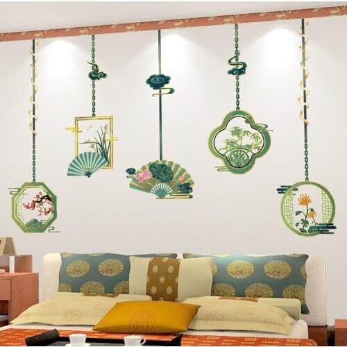 Creative Fan Wall Sticker Art Decals Chinese Style Living Room Home Decor Vinyl Bedroom Pendants Decoration Posters Wallpaper