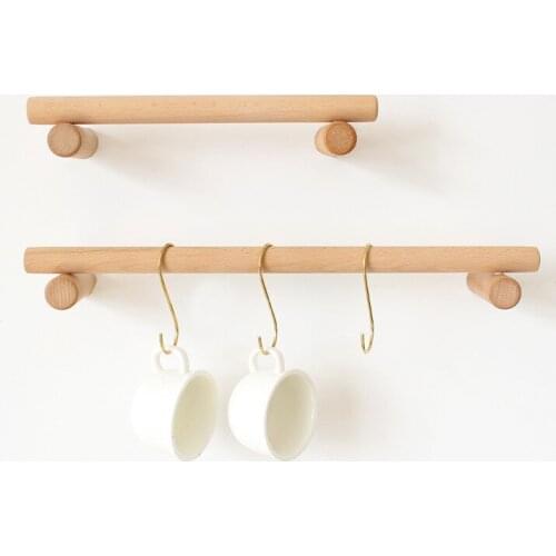 1Pc Creative Nordic Simple Solid Wooden Towel Holder Home Kitchen Bathroom Wall-mounted Hanging Rod