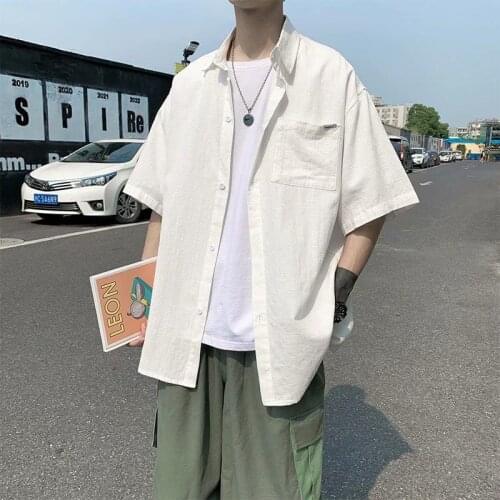 Summer Hi-Q White Shirt Male Korean Casual Version Thin Short Sleeve Cotton Pure Color Loose Fashion Half Sleeve Loose Shirt