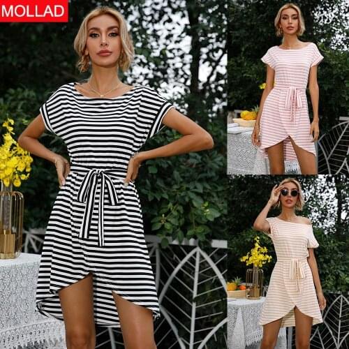 Summer 2021 European and American Womens Clothing European Station Striped Knitted Fitted Waist Dress