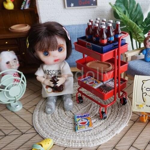 1/6 or 1/12 Scale Miniature Dollhouse Rolling Cart Storage Organizer Mini Kitchen Furniture for Blyth Barbies OB11 Accessories