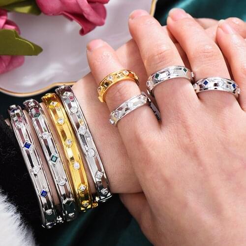 Missvikki New Trendy Stackable Sparkly Bangle Ring Set Mix Match For Women Full Micro Cubic Zircon Party Wedding Saudi Arabic
