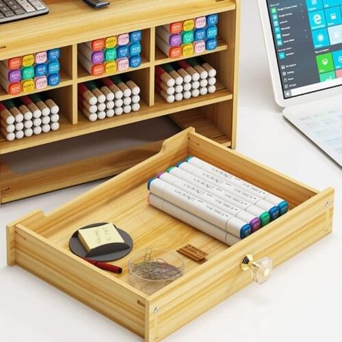 Multi-function Marker Pen Pencils Storage Holder Sundries Organizer Wooden Stand