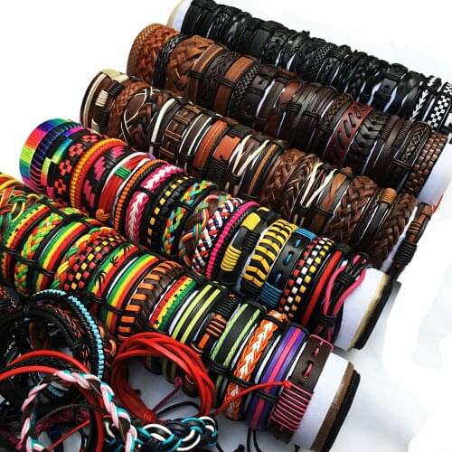 Random 50PCS/set Fashion Leather Bracelets Men Multilayer Braided Rope Bracelets for Male Female Bracelets Jewelry WP9