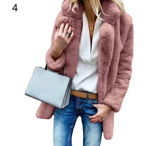 Fashion Winter Women Coats Lapel Fluffy Faux Fur Ladies Coats Warm Thick Winter Solid Color Outwear Trend Coat
