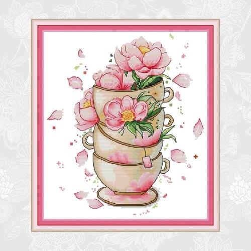 Joy Sunday Flower on Coffee Cup Counted Cross Stitch kits Sale, Embroidery Needlework Set, Home Decoration Accessory Tools