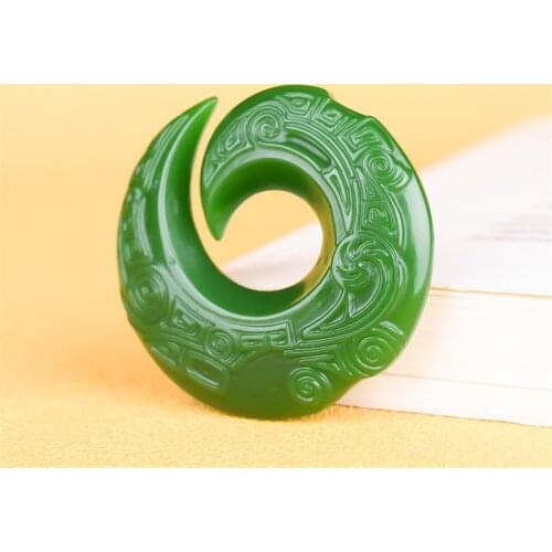 Natural Green Chinese Jade Rune Pendant Necklace Double-sided Hollow Carved Jadeite Fashion Charm Jewelry Amulet Men Women Gifts