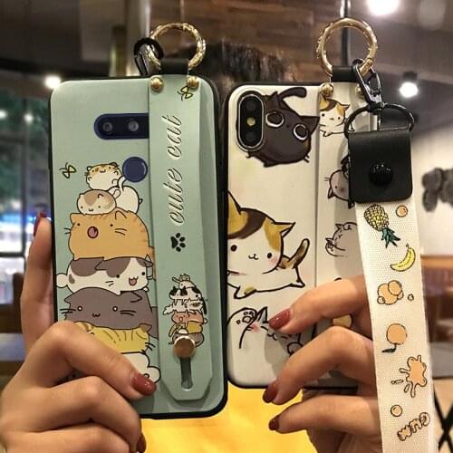 Delicate Painted Wrist Strap Phone Case For LG V40 Anti-knock Wristband Phone Holder SiliconeLanyard Waterproof Dirt-resistant
