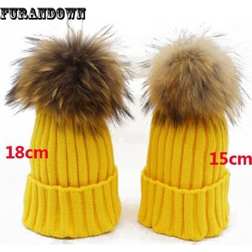 Mink fur ball cap 18cm big pompom winter hat for women girl 's hat knitted beanies cap brand new thick female cap