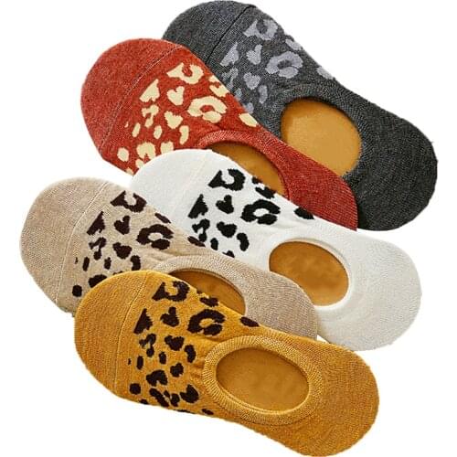 5 Pairs Spring Summer Women New Arrivals 3D Leopard Printed Socks Kawaii Sexy Ankle Socks Funny Printed Female Boat Socks