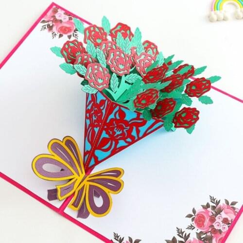 2019 new sale 5pcs fashion and beautiful 3D card and envelope creative Korean handmade paper carvings birthday greeting cards