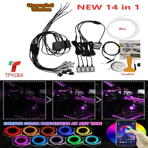 Car Atmosphere Lights EL Neon Wire Strip Light RGB Multiple Modes App Sound Control Auto Interior Decorative Ambient Neon Lamp