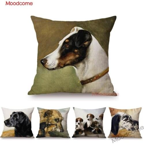 Adorable Nordic Cute Baby Dog Art Tricky Dog Shepherd Poodles Home Decoration Pillow Cover Sofa Chair Cotton Linen Cushion Cover