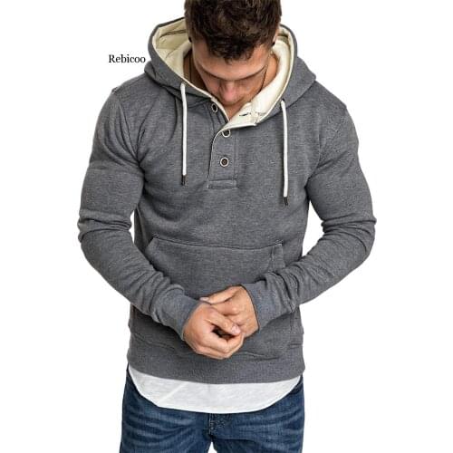 Autumn Winter Hoodied Sweatshirts Mens Hoodies Solid Fleece Fashion Casual Mens Hoodies Streetwear