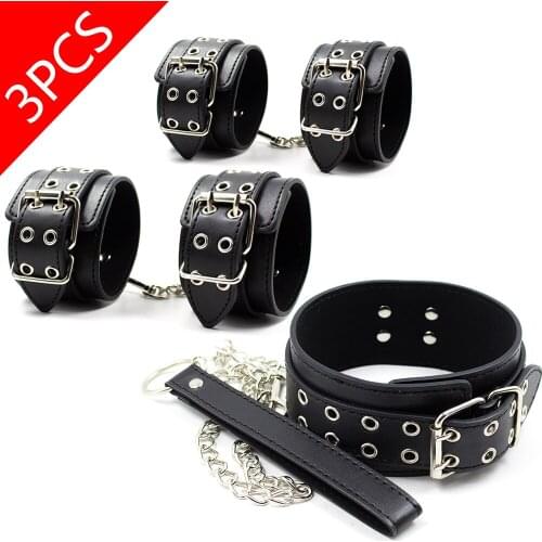 PU Leather Bdsm Bondage Sex Toys For Couples Set Fetish Sex Slave Collar And Leash, Hand Cuffs, Ankle Cuffs,Restraint Cosplay