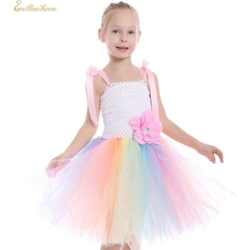 Unicorn Rainbow Princess Dress Girls White Tutu Dress Baby Sweet Skirt Girl Flower Dress Anime Halloween Cosplay Costume For Kid