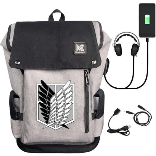 16" Attack On Titan USB Backpack Bag Zipper Manager Casual Fan Girl Boys Bag School Students Anime Gift