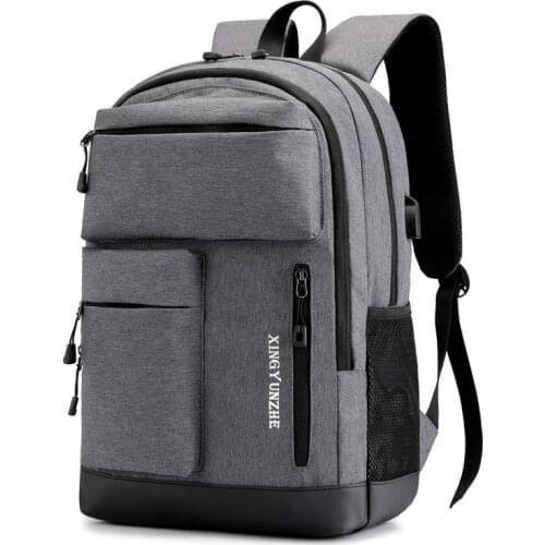 Men Backpack Oxford Waterproof Gray Teenage Boys School Bags Multiple Pockets USB Charging Back Pack Male