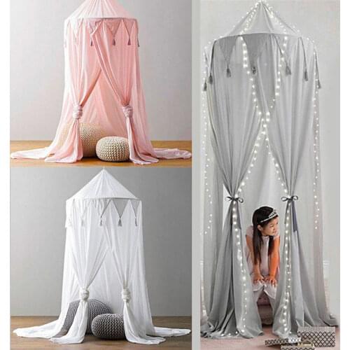 Nordic Style Princess Kid Baby Bed Room Mosquito Net Solid Color Lovely Chiffon Canopy Curtain Bedding Hung Dome Tent Home Decor