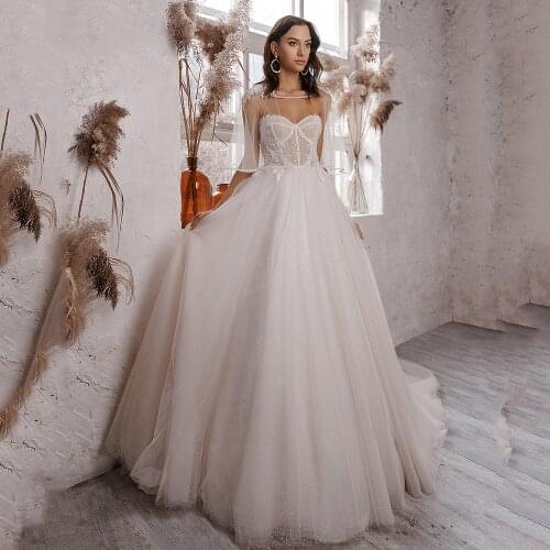 UZN Ivory Glitter Tulle Wedding Dress With Beading Jacket A Line Sweetheart Lace Appliques Bridal Gown Vestido De Novia