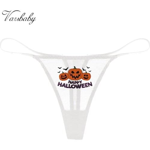 Varsbaby Halloween Funny Pumpkin sticker pattern thong ladies lace perspective breathable comfortable sexy ultra-thin panties