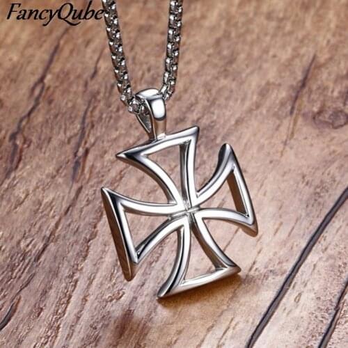 Vintage Hollow Knights Templar Cross Pendant Necklace For Men Boy Maltese Iron Cross Fashion Stainless Steel Male Jewelry