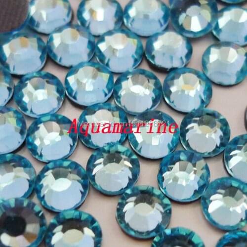 High quality Aquamarine SS6~SS30 Flatback Hot Fix Crytal DMC Rhinestone loose bead Bag shoe decoration irone on glass with gule