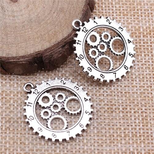 WYSIWYG 5pcs Charms Punk Gear Mechanical Clock Watch 28x25mm Antique Bronze Silver Color Plated Pendants Making DIY Handmade