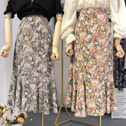 2020 summer womens skirt new chiffon floral high waist long skirt