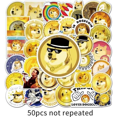 10/30/50PCS Dogecoin Personality Fun Skateboard Trolley Case Bike Scooter Water Cup Waterproof Sticker Wholesale
