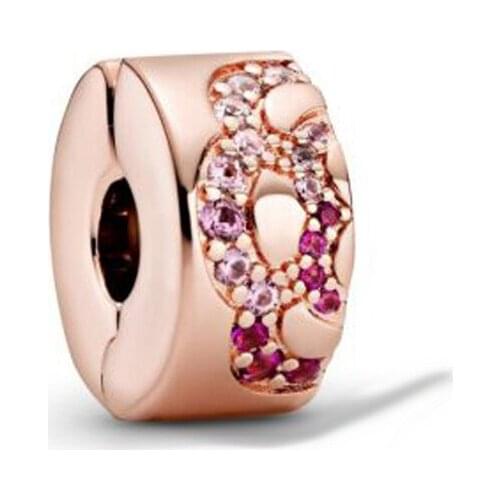 100% 925 Sterling Silver Pink Fan Pattern Spacer Clip Charm Beads for Jewelry Making Fits Original Charms Bracelet bijoux