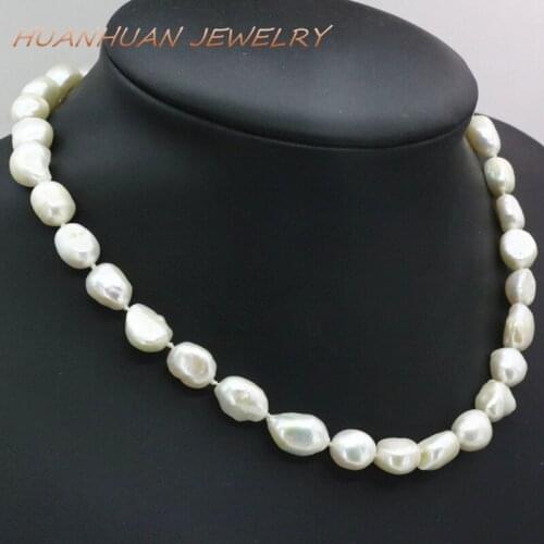 12-14mm Freeform Bead Necklace Natural Freshwater White Pearl Beads Chain Necklaces Bridal Female Women Diy Jewelry 18inch B3389