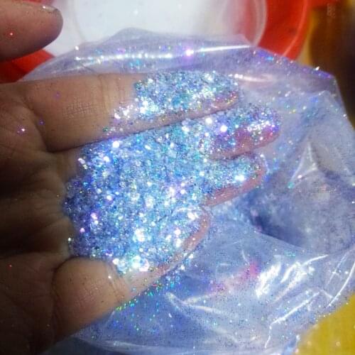 200/500G Mermaid Silver Blue Holographic Chunky Mix Solvent Resistant Polyester Laser Cut Glitter Tumbler Nail and body glitter