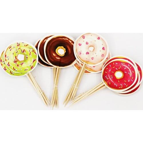 24pcs Doughnut Food Cupcake Toppers Chocolate Cake Decorations Kids Birthday Party Supplies Cupcake Toothpicks
