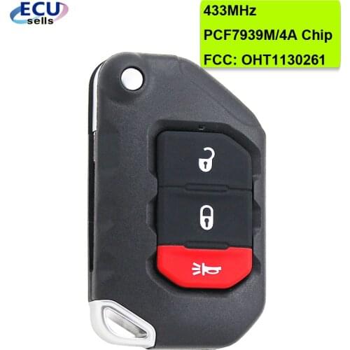 4 Button 433MHz PCF7939M 4A FCC: OHT1130261 68416782AA Smart Remote Key Fobik Fob Jeep Wrangler JL 2018 2019
