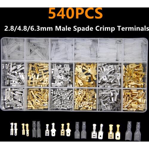 540/270Pcs Insulated Crimp Terminals Female Male Electrical Spade Wire Butt Connectors Lugs 2.8/4.8/6.3mm Battery Cable Splice