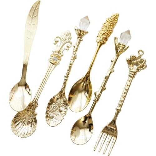 6pcs Dinnerware Set European Palace Tableware Set Alloy Fruit Fork Coffee Spoon Flatware Set Dishwasher Safe Cutlery Home Decor