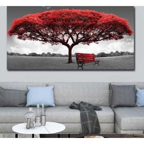 60x120cm Modern Red Money Tree Wall Art Canvas Posters Prints unframed Wall Pictures For Office Living Room Home Decor Artwork