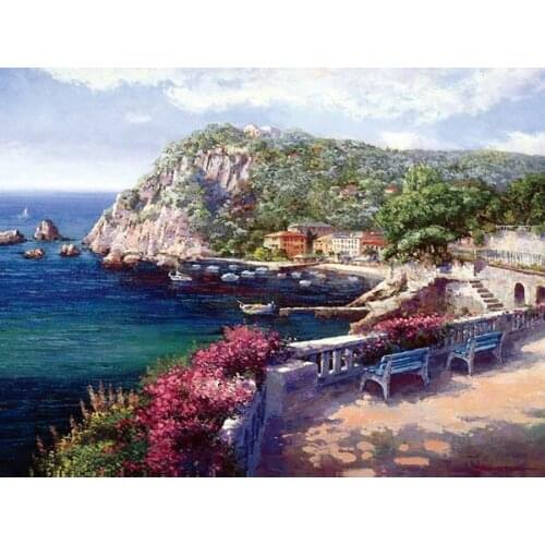 Free shipping Mediterranean sea island seascape oil painting canvas prints printed on canvas wall art decoration picture