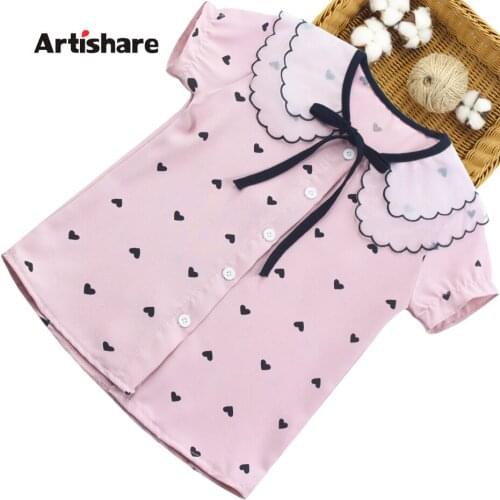 Big Girls Blouse Short Sleeve Blouse For The Girl Heart Pattern Childrens Shirts For Girls Casual Style Clothes For Girls