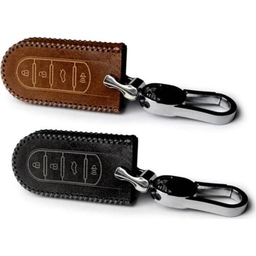 4 Buttons Protect Genuine Leather Car Key Holder Case Cover For Toyota Perodua Myvi Bezza / Daihatsu Tanto ZAD LA600S
