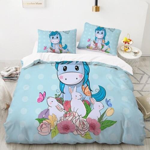 Child duvet cover set cartoon bedding set for kids children baby 140x200 twin single Bed linen Customizable size unicorn rabbit