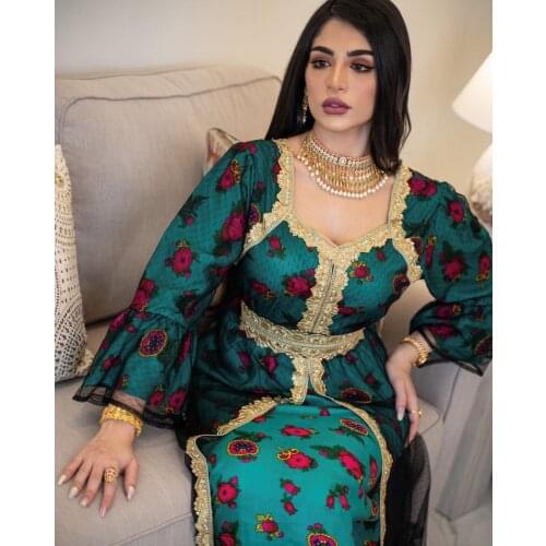 Ethnic Embroidered Abaya Dress Women Eid Mubarak Middle East Dubai Turkey Moroccan Kaftan Party Robes India islamic clothing