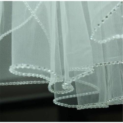NEWEST One Layer Short Bridal Veils With Comb Elegant White Ivory Tulle Beaded Edge Pearls Wedding Veil Velos De Novia