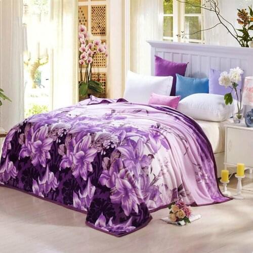Coral Fleece blanket on the bed home adult Plaid Flower beautiful blanket sofa travel blanket purple portable