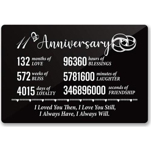11th Anniversary Card for Husband Wife,Anniversary Wedding Engraved Wallet Card Inserts for Couple(Black)DIY Custom Wholesale